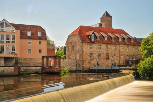 Ems - From Wehr in der Mitte von Fluss - accessible via sluice gate, Germany