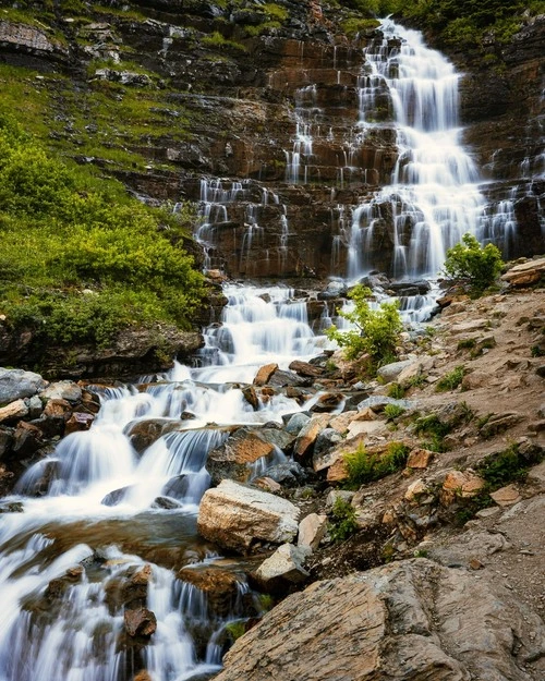 Waterfall, Glacier National Park - From Going to the Sun Road, near the weeping wall, United States