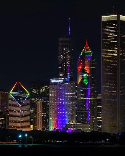 Chicago Skyline during Pride Month - Aus Adler Planeterium, United States