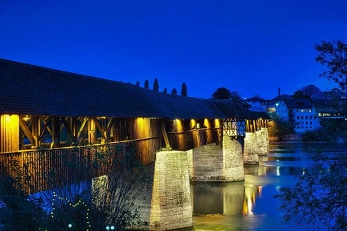 Bad Säckinger Holzbrücke - Dari Am Ende der Holzbrücke auf deutscher Seite, Germany