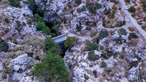 Small ancient Bridge in a Gorge on crete - From Drone, Greece
