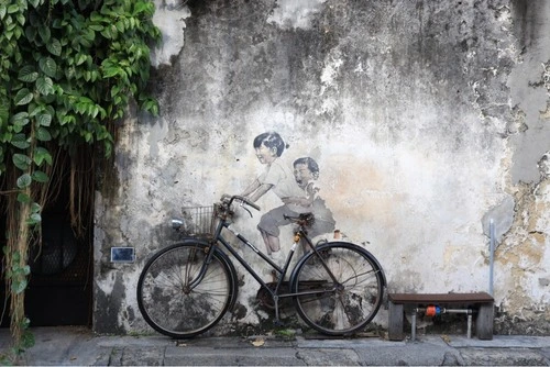 Kids on Bicycle Streetart - Malaysia