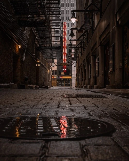 The Goodman Theater - Depuis An alley east of the theater, United States