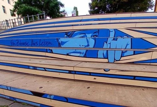 Graffiti an Treppe - From Leipziger Turm, Germany