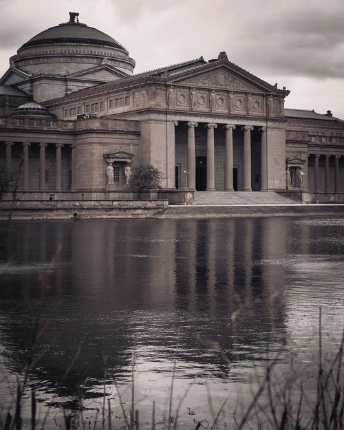 Museum of Science and Industry - From Jackson Park Cherry Blossoms, United States