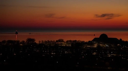 The Adler Planeterium - Lake Michigan - Frá South Loop condo roof at sunrise, United States