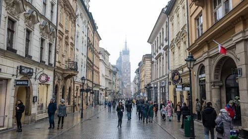 St. Mary's Basilica at the end of Florianska Street - From Florianska Street, Poland